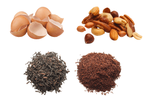 eggshells, nuts, tea leaves adn coffee grounds