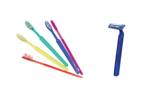 razor and toothbrushes